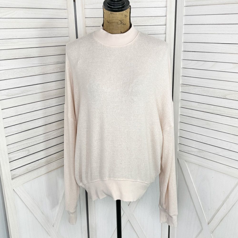 Topshop‎ Oversized Slouchy Mock Neck Sweatshirt Nude Pink Size 8